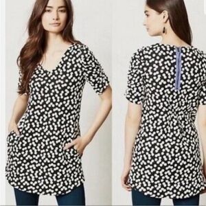 EUC Deletta Black and White Fitted Short Sleeve Cotton Tunic Mini Dress